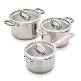 GreenLife 6 Piece Stainless Steel Cookware Set, Induction Ready, Space Saving Saucepan...