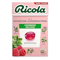 Ricola Himbeere Melisse, 50g Böxli Original Schweizer Kräuter-Bonbons mit 13 Alpenkräutern & fruchtig-erfrischender Himbeere, zuckerfrei, 1 x 50g, vegan