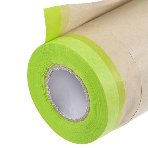 Image of uxcell 8pcs Pre-Taped Masking Paper 12 Inch x 49 Feet Brown Paper High-Tack Tape Painters Masking Film for Painting Automotive Floor Protection and Covering, Green