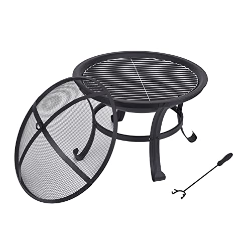 KEKAI Kekai Feuerschale aus Stahl, für den Außenbereich, 2-in-1 mit Grill-Funktion, 40 x 56 cm, Grillrost, Schürhaken und Schutzkappe