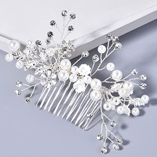M Star Wedding Hair Comb,Pearl Crystal Bridal Hair Clip Hair Side Comb Flower Leaf Bead Bride Headpieces Vintage Bridal Hair Piece Wedding Hair Accessories For Brides Bridesmaid Women,Silver #TOP4