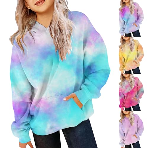 Girls Cute Hoodies Gradient Y2K Long Sleeve Oversized Pocket Pullover Tops Kids Loose Trendy Preppy Clothes for Teen