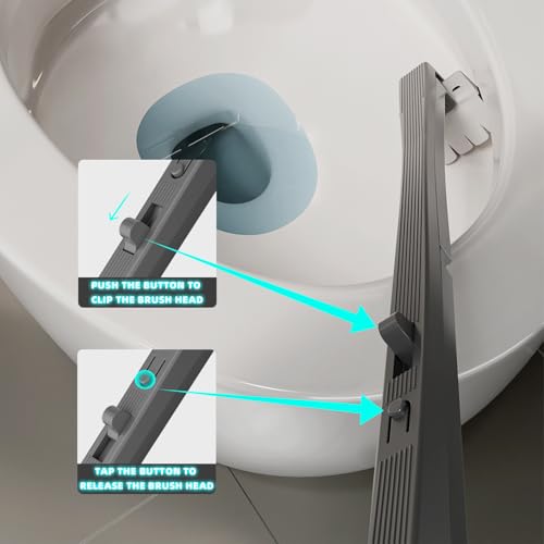 Image of Disposable Toilet Brush with Replaceable Heads, Wall-Mounted Holder, Hygienic Bathroom Cleaning Tool (WhiteToilet Brush + 8 Refills)