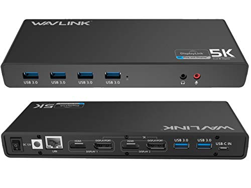 WAVLINK USB-C Single 5K/Dual 4K Docking Station with Power Delivery and Gigabit Ethernet for Windows and Mac OS Systems (2X DP,2xHDMI,6xUSB 3.0 Ports)