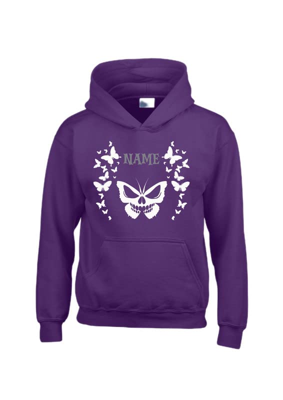 Sweat personnalisé avec nom motif papillon d'Halloween, le cadeau idéal en violet
