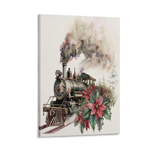 Lienzo decorativo vintage con vías de tren en acuarela de alta definición para pared