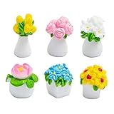 Laroal 6er-Pack Miniaturblumen, Mini-Topfpflanzen, Modell-Feengarten-Zubehör-Kits, Mini-Puppenhauspflanzen, winzige Kunstharzblumen für Armaturenbrett, Kuchen, Terrarium-Dekor