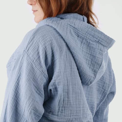 Albornoz de algodón KASANOVA suave absorbente con capucha azul lavable a 60°C 4