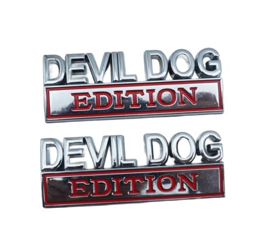 Image of Pair Set Devil Dog Edition Bumper Letters 3D Decal Emblems Badge Replacement for Universal Car, Truck, Rv, Boat (Silver Red)