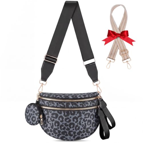 Image of Bum Bags for Women Checkered Crossbody Bag Large Nylon Belt Purse Fanny Packs, Bonus with a Extra Strap