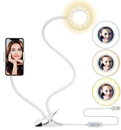 Selfie ring light for Phone,JINSE Small LED Ring Light with Stand and Phone Holder for iphone.Lighting for Video Recording/Live Streaming/Makeup/YouTube/Online Meetings(White?