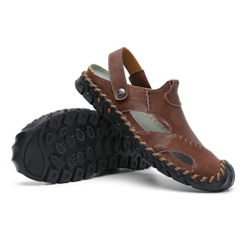 Image of JAMONWU Men's Casual Closed Toe Adjustable Leather Sandals Handmade Fisherman Beach Sandals