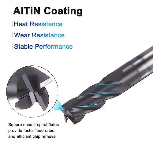 Image of HARFINGTON 4pcs Square End Mills 1 /8 inch Cutting Dia HRC 60 4 Flutes AlTiN Coating Tungsten Steel Carbide Mill Bit for Hardened Steels