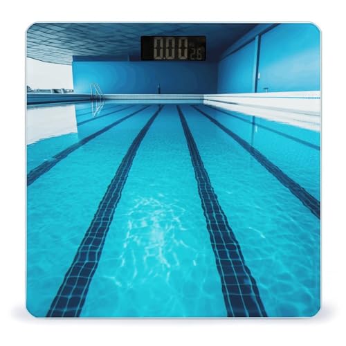 Báscula digital para baño con plataforma azul y vidrio templado miniatura 1