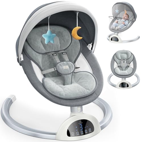 Image of GAEZAP Electric Baby Swing for Infants, Portable Infant Swing with Music Speaker, 5 Swing Speeds, Remote Control, for Indoor Use, Newborn Boys & Girls, White