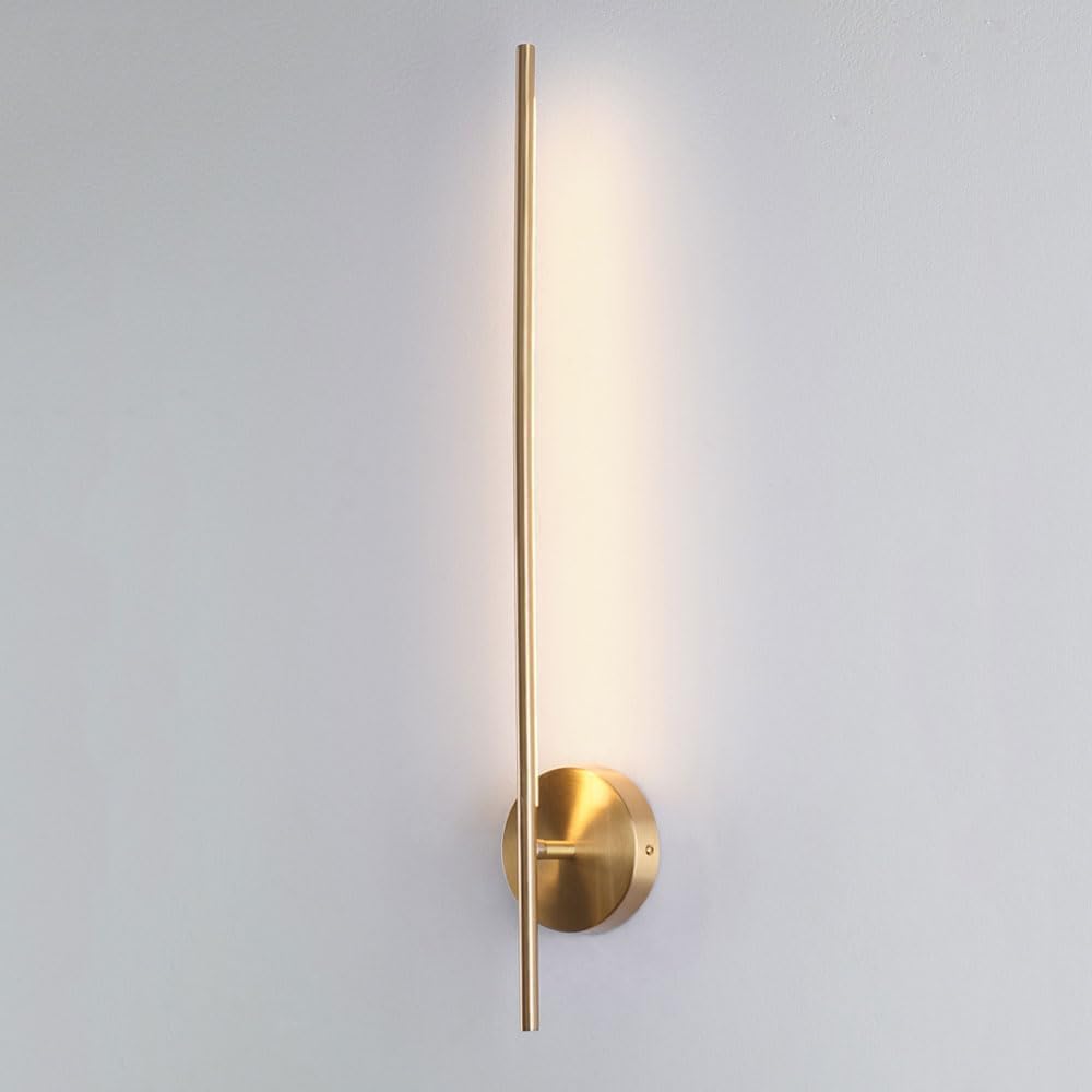 HCZKIUJY Brass Vintage Wall Light Fixtures Long Strip Sconce 10W Dimming LED Linear Gold Vanity Bar Hardwired Bedside Mounted Lamp (Default)