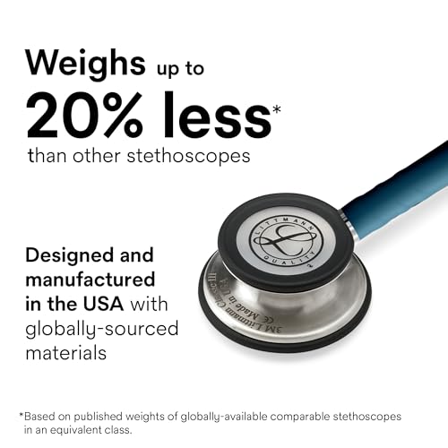 Image of 3M Littmann Classic III Stethoscope, 5623C, 27 inch Caribbean Blue Satin Finish Tube for Added Comfort, Flexibility and Cleanability, Stainless Steel Chestpiece, More Than 2X as Loud, Weighs Less
