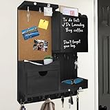 HEKOOLA Key Holder Wall Mount， Mail Organizer Key Holder for Wall with Shelf, Drawer, Chalkboard, Corkboard, Home Decor Wall Mounted for Room Entryway (Black)