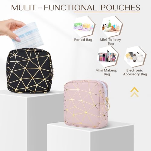 Image of Likesing Period Bag Pouch, Leather Tampon Holder for Purse-Pink Gold | PU Period Pouches for Teen Girls, Women Portable Sanitary Napkin Storage Bag, Feminine Sanitary Bags Emergency Pad Pouch
