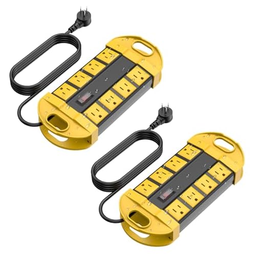 CCCEI 2 Outdoor Power Strips Weatherproof with 8 Plug, Waterproof Extension Cord with Multiple Outlets, Christmas Exterior Garden Yard Surge Protector 10FT, Yellow.
