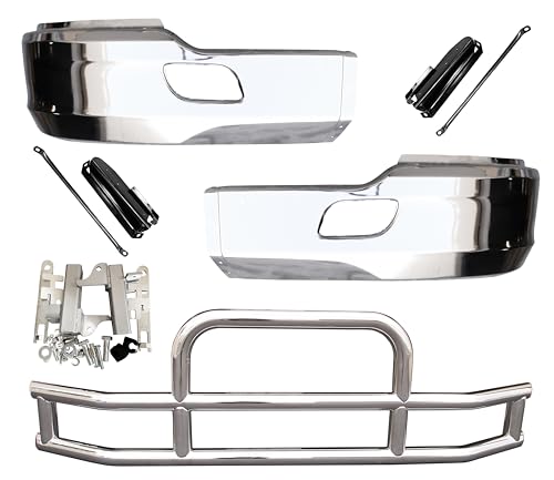 QSC Truck Parts Chrome Steel Bumper LH RH Pair Stainless Steel Deer Guard compatible with Kenworth T680