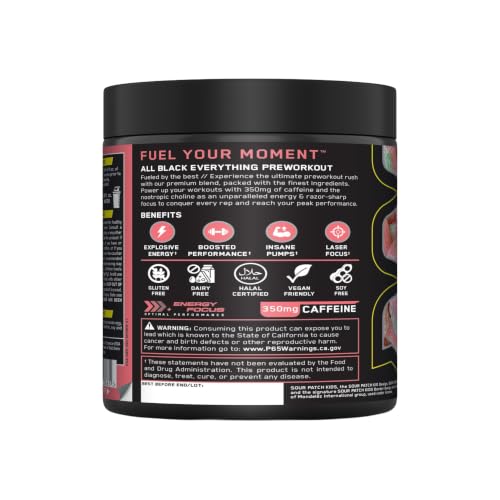 Image of ABE all black everything Applied Nutrition Pre Workout Powder | Sour Patch Kids Watermelon | Energy, Focus & Pump for Gym Training | 30 Servings