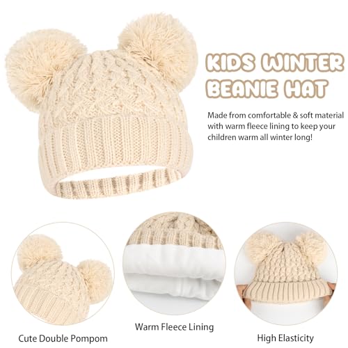 Kids Winter Beanie Hat Scarf Touchscreen Gloves Set, Fleece Lining Boys Girls Winter Hat Neck Warmer Gloves for 1-6 Years2