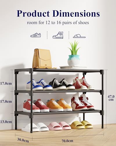 Kitsure Shoe Rack - Non-Woven Shoe Rack Shelf, Shoe Organizer for Closet, Entryway, Garage & Corridor, Stackable Shelves, 70 x 30 x 47cm, Black - 2