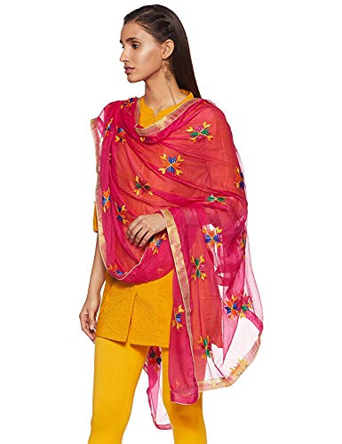 Weavers Villa Damen-Schal, indisches Handwerk, Dupatta, bestickt, rose, Large Cover
