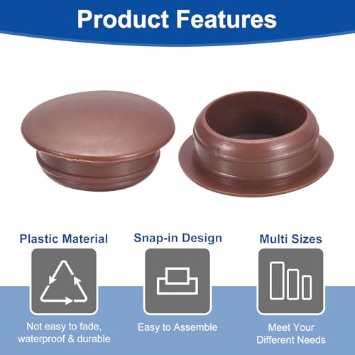 Image of uxcell 150Pcs Screw Hole Plugs, 16mm(5 /8 inch) Dia Plastic Round Button Plugs Snap in Locking Hole Covers Flush Type Caps for Furniture Cabinet, Red Brown