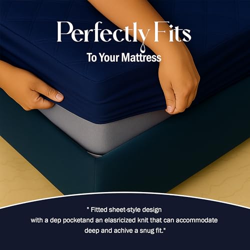 Image of TAG 24 Waterproof Cotton Quilted Mattress Protector Breathable Hypoallergenic Noiseless Ultra Soft Fitted Bed Protector 72x48 inch (72x48 inch | 6x4 ft, Navy Blue)