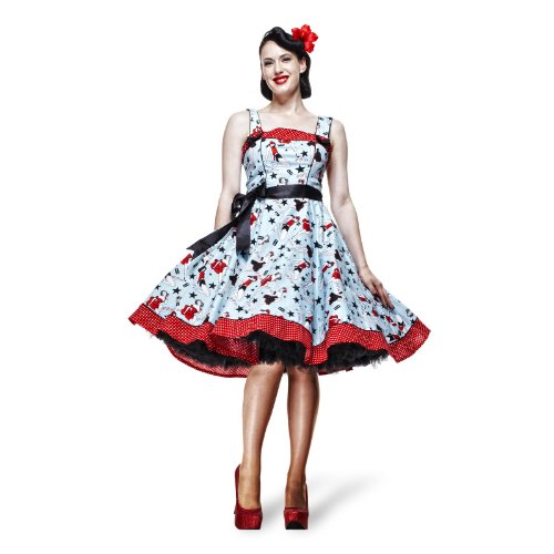 Hell Bunnyu00a0u0096u00a0vestido Dixie 50s Dress Rockabilly Color Azul Claro/Rojo Multicolor (XS de XXXXL) multicolor L