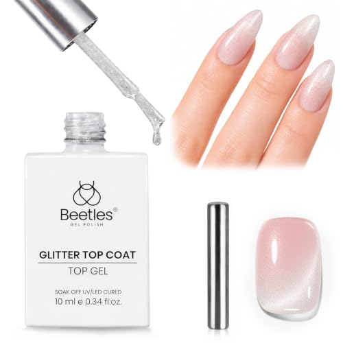 Image of Beetles Cat Eye Gel Top Coat with Magnet, No Wipe Magnetic Top Coat Gel Polish, Turns Any Gel Color Into Cat Eye Effect, 2 in 1 High Gloss Shine, Soak Off LED UV Nail Art for DIY Manicure