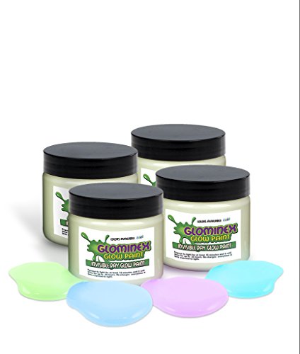 (Pack of 4) Glominex O959 Glow in the Dark Paint 2 oz Jars - Invisible Day Assorted