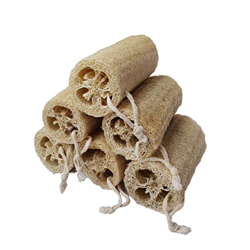 Gesegnet Natural Loofah Sponge, Primary Color Cylindrical Exfoliating Sponge, 5