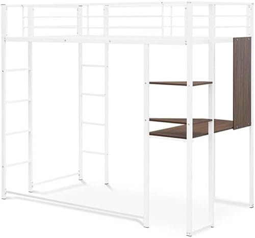 Miniatura 6 de East West Furniture BUTLWHI Buckland - Cama tipo loft individual, una cama de metal, una mesa, 2 estantes para libros y 2 escaleras con 3 y 4