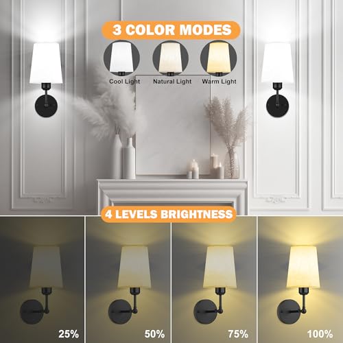 Image of Ostwiki Battery Operated Wall Sconce Set of 2,Black Rechargeable Wall Lights with Dimmable RGB Bulbs and Remote Control,270Rotation Wireless Wall Lamps for Indoor Bedroom Living Room Hallway
