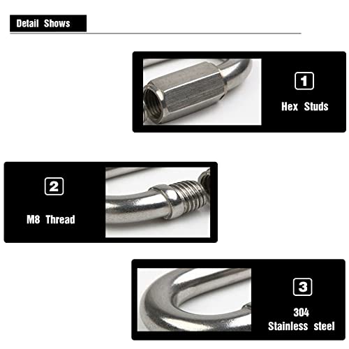 Lependor Quick Links, 304 Stainless Steel Carabiner D Shape Chain Links For Camping, Outdoor, Fence Gate Swings, Pet Dog - 4 Pcs M8 (5/16") #TOP3