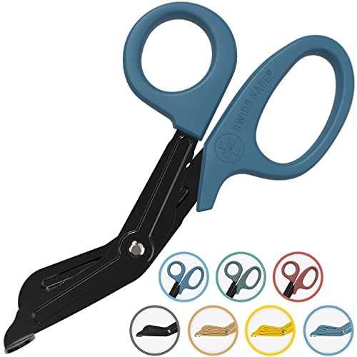 Swiss Safe EMT Trauma Shears, Heavy Duty Bandage Scissors, Military-Grade, for Emergency Trauma Kits, Blue, 7.5 inch