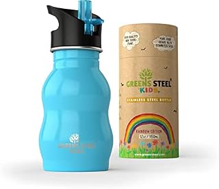 Kids Water Bottle - 350ml, Blue | Stainless Steel | Upgraded Leak Proof Lid With Straw & Handle for Children | Easy Sip Toddler Cup | Eco Friendly Drinks Bottle | Great for a Lunch box or Gift