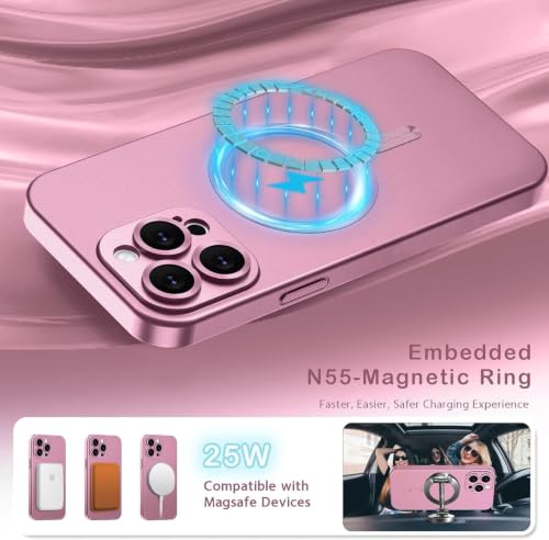 Image of DIZORO Magnetic Case for iPhone 12 Pro Max Cover [Compatible with MagSafe][Built-in Camera Lens Protector] Slim Soft Silicone Bumper Shockproof Metallic Luster Back Cover Phone Cases (Pink)