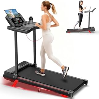 9% Incline Walking Pad with DEST, Foldable and Compact Treadmill for Home Small,Portable Treadmill with Removable Computer Desk,Folding Design with 320LBS Weight Capacity and LED Display(L)