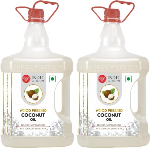 Image of IndicWisdom Wood Pressed Virgin Coconut Oil 5 Liter (Cold Pressed Coconut Oil - Extracted on Wooden Churner) (Pack of 2)