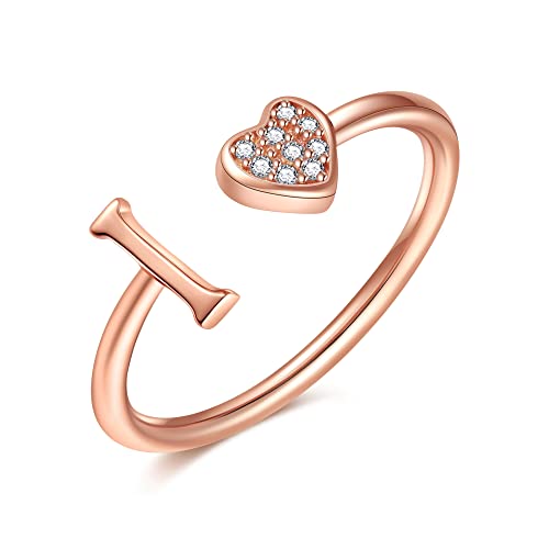 Image of Initial Rings for Teen Girls - S925 Heart Sterling Silver Rings for Teen Girls | 14K Gold /Rose Gold /Sterling Silver Plated Ring for Girls Kids Women Ring for Teenager Girls Gifts Adjustable, No Tarnish, Hypoallergenic