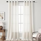 Grommet Cream Linen Curtains 95 inches Long for Living Room Dining Aesthetic Neutral Decor Farmhouse Boho Light Filtering Semi Sheer Curtains 95 inch Length Patio Sliding Door Bedroom Drapes