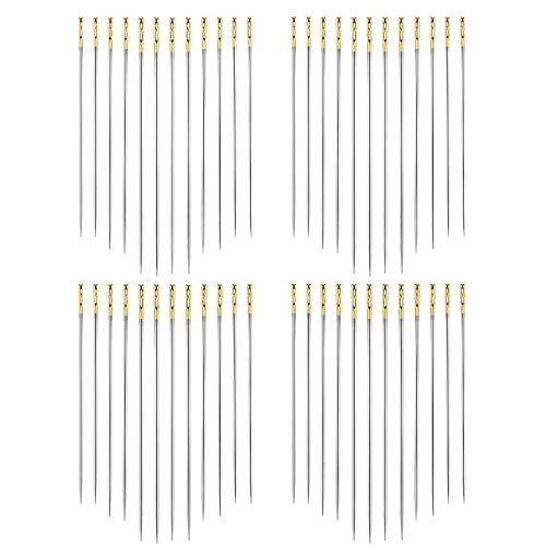 AIEX 48pcs Self Threading Needles, Blind Needles in 3 Sizes 1.42 in / 1.5 in / 1.65 in, Assorted Hand Stitching Needles for DIY Embroidery Sewing (Gold, Silver)