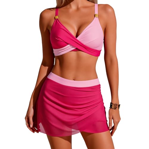 Womens Bikinis Set, Two Piece High Waist Bikinis Sets Adjustable Straps Soft Ruched Sexy Swimsuit for Ladies Swimming Pool Party (UK, Alpha, S, Regular, Regular, Pink)