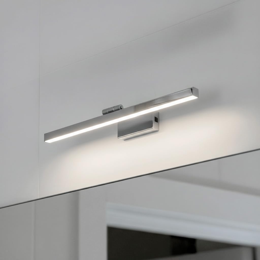 LED Spiegelleuchte für Bad – Wasserdicht Badezimmer Lampe Chrom | über dem Spiegel/Bild 55cm mit Schalter und Drehbarem Kopf – 12W 850lm 4200K Neutralweiß – Wandleuchte IP45 – Horoz