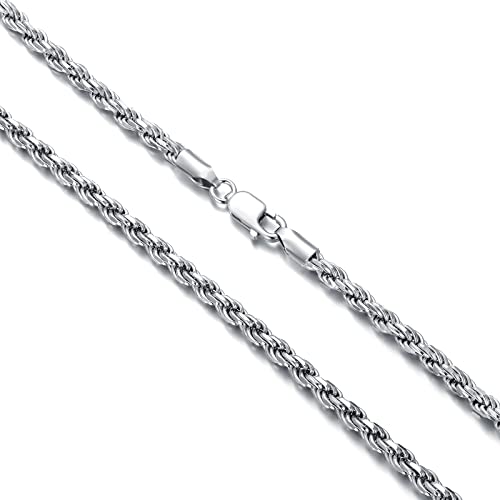 Authentic 925 Sterling Silver Rope Chain for Men & Women Beautiful Diamond-Cut Braided Twist Link Chain Necklace Strong and Aafe, 1.0MM - 4MM, 16-36