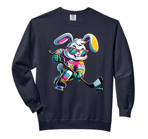 Happy Easter Bunny Hockey Rabbit Men Women Kid Comfort Colors Adult Sweatshirt